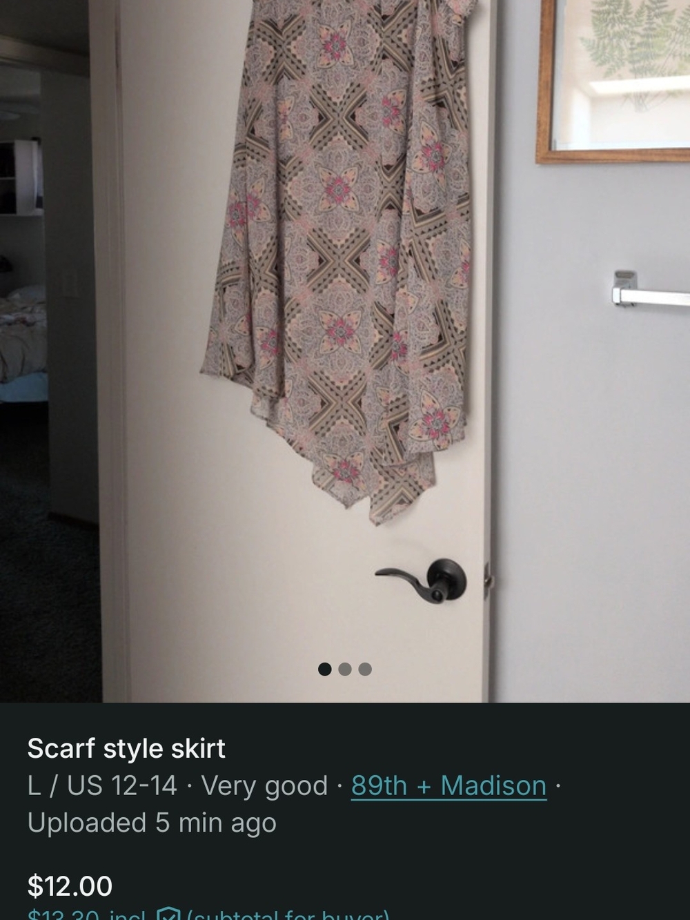 89th & Madison Taupe Skirt with Pink Floral Trim